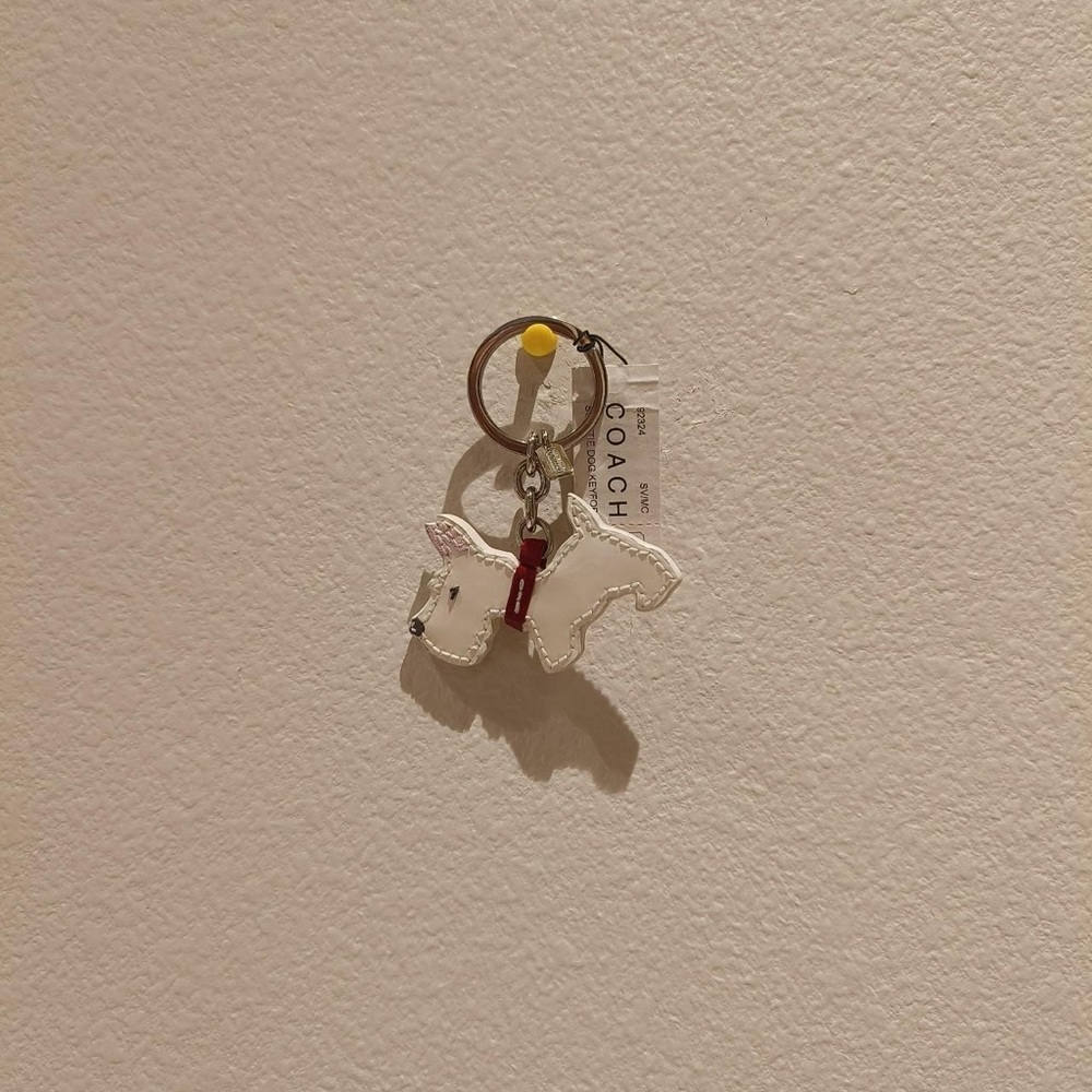 Coach White and Red Dog Keychain